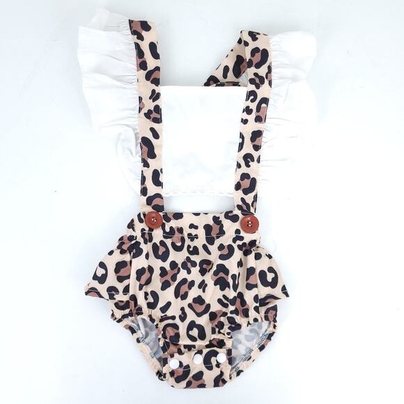Baby Leopard Romper Bodysuit One Piece Summer Outfit, Ruffle Sleeve 6-12 Months - Picture 1 of 3